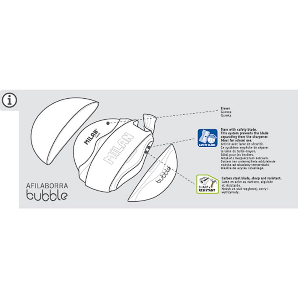 Milan Bubble 1 Hole Sharpener and Eraser